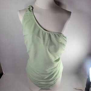 Ivory Rose One-Shoulder Textured Green Gold Ring Accent Swimsuit Size Small